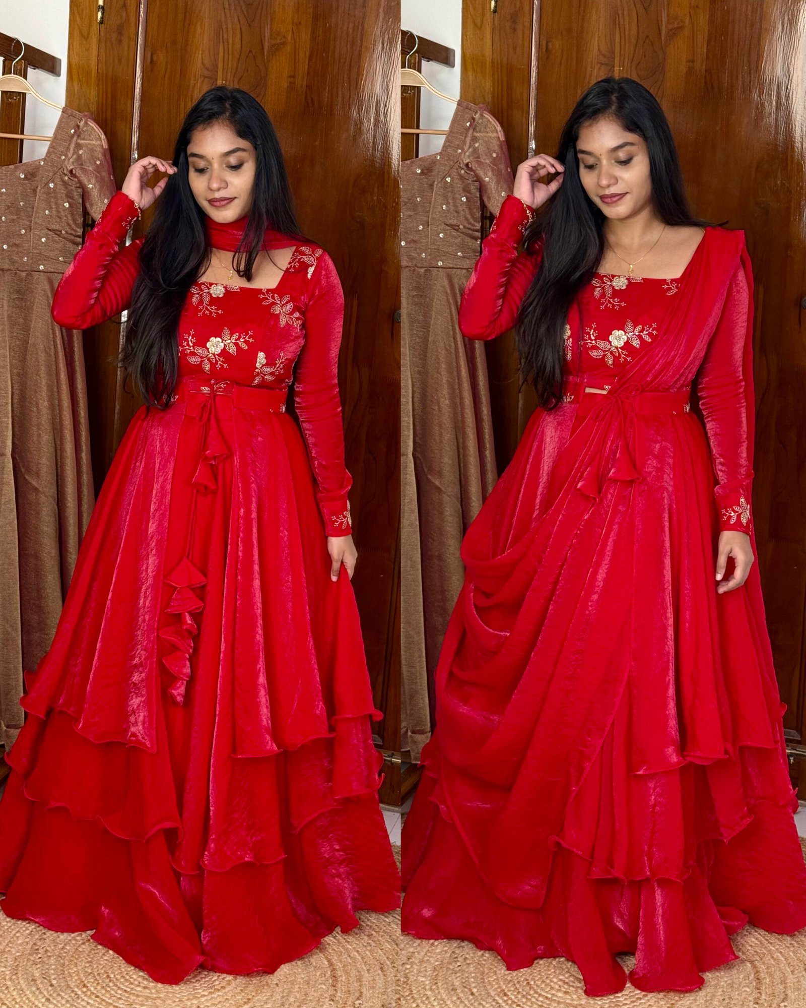 3 in 1 LEHENGA - Pinkish red