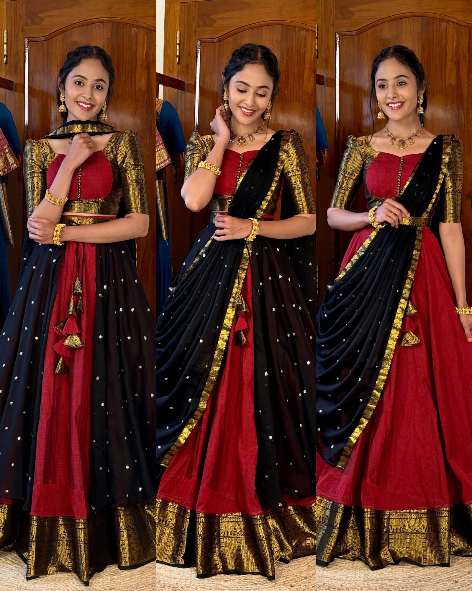 4 in 1 Maroon and black dreamy layers lehenga set