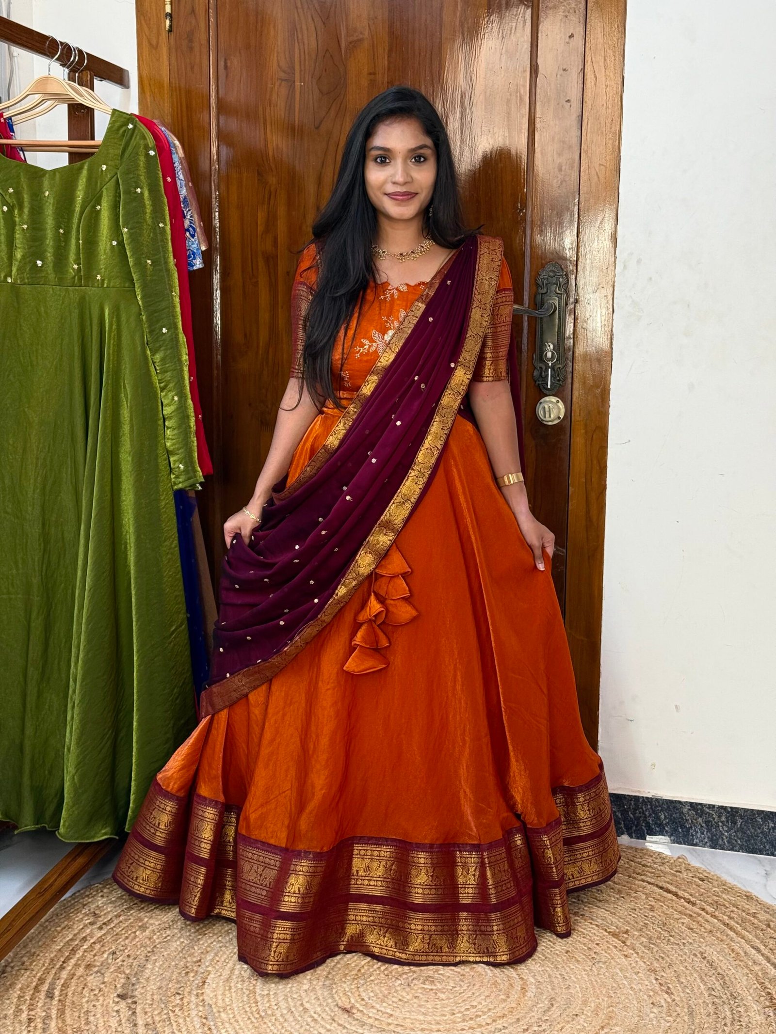 4 in 1 Rust orange and wine Lehenga set