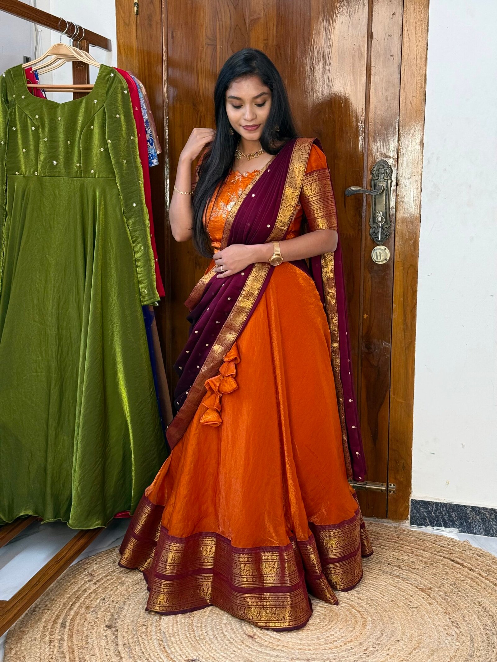 4 in 1 Rust orange and wine Lehenga set