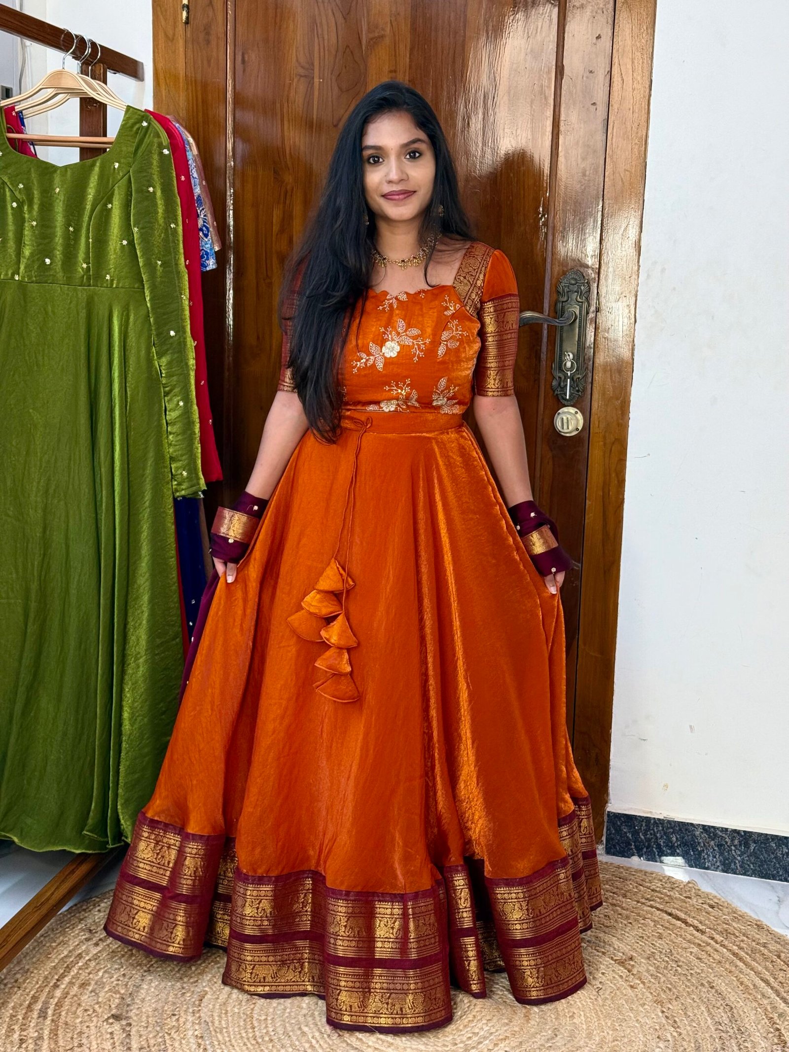 4 in 1 Rust orange and wine Lehenga set