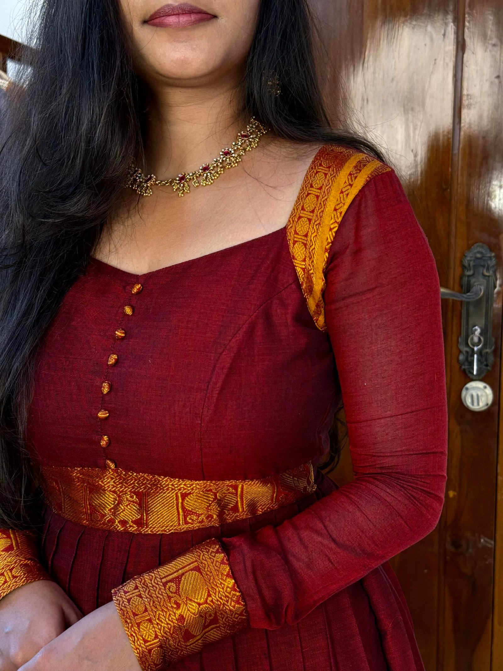 Ezhil Maroon Maxi dress