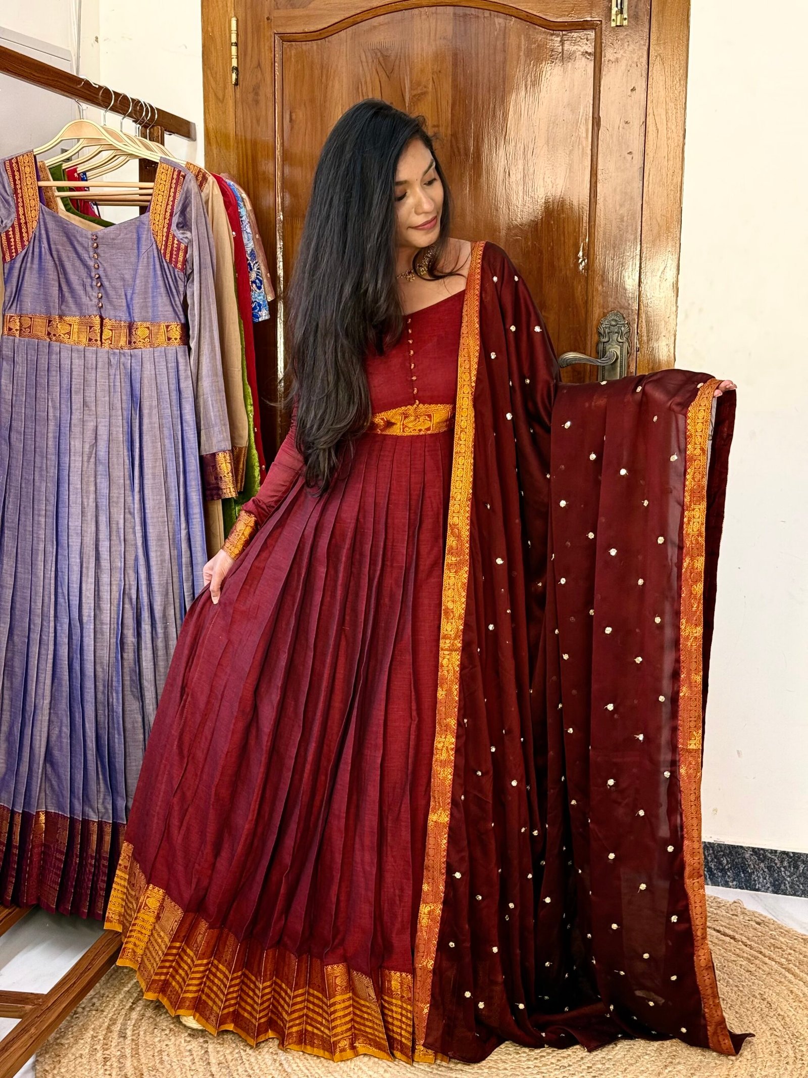 Ezhil Maroon Maxi dress