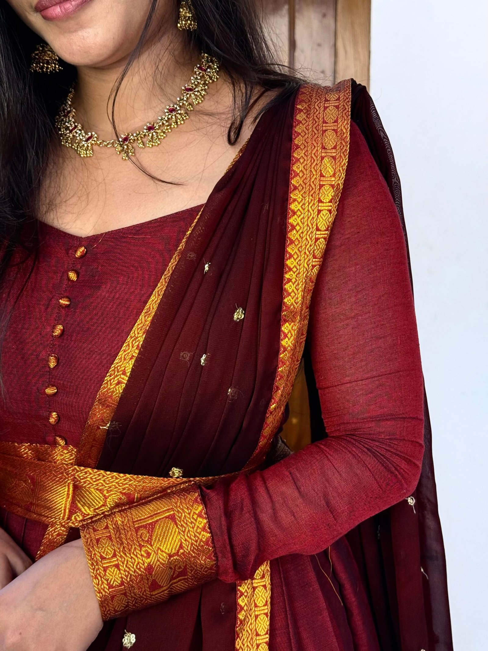 Ezhil Maroon Maxi dress