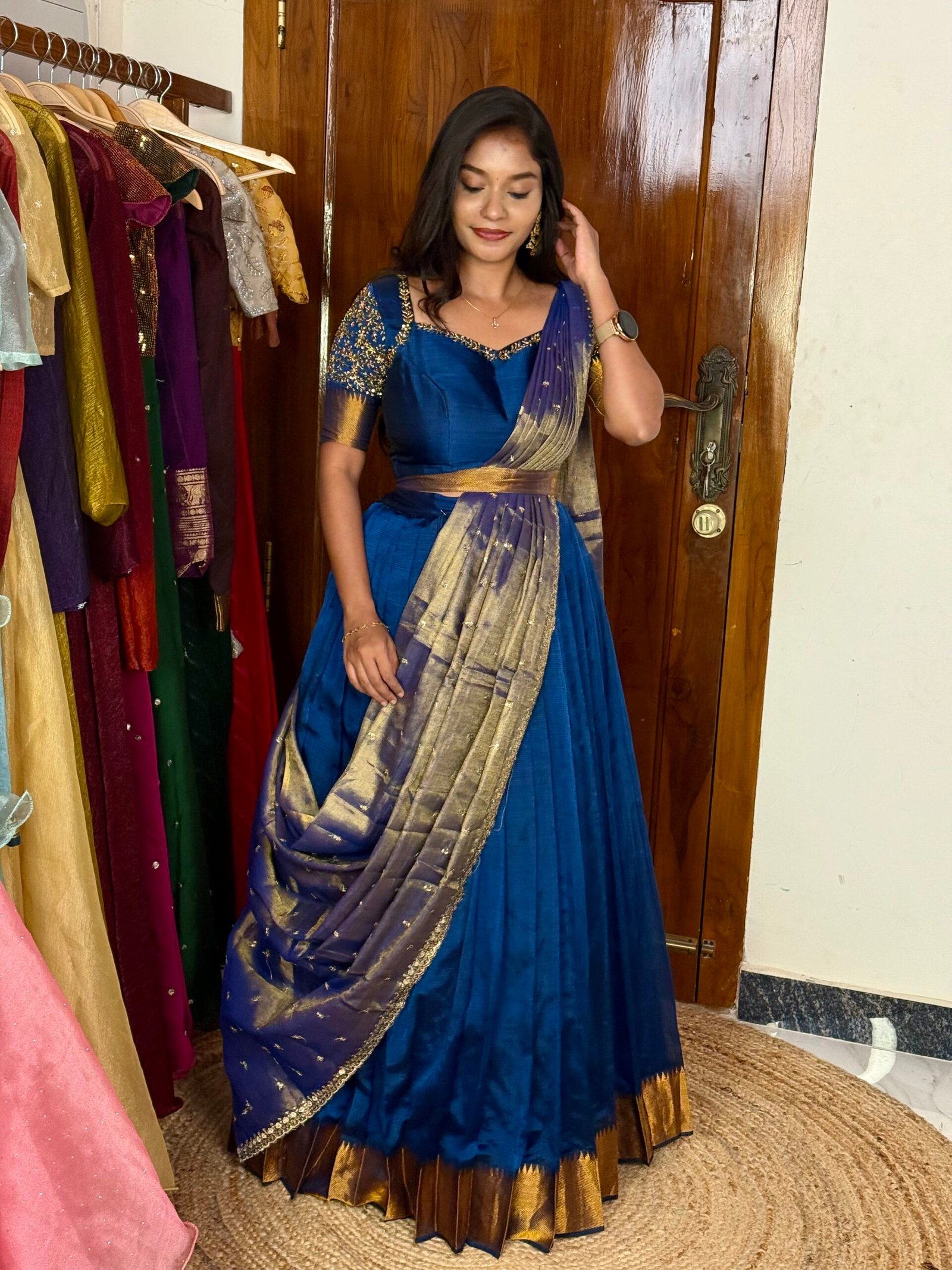 Mangalagiri Silk Premium Halfsaree - Blue