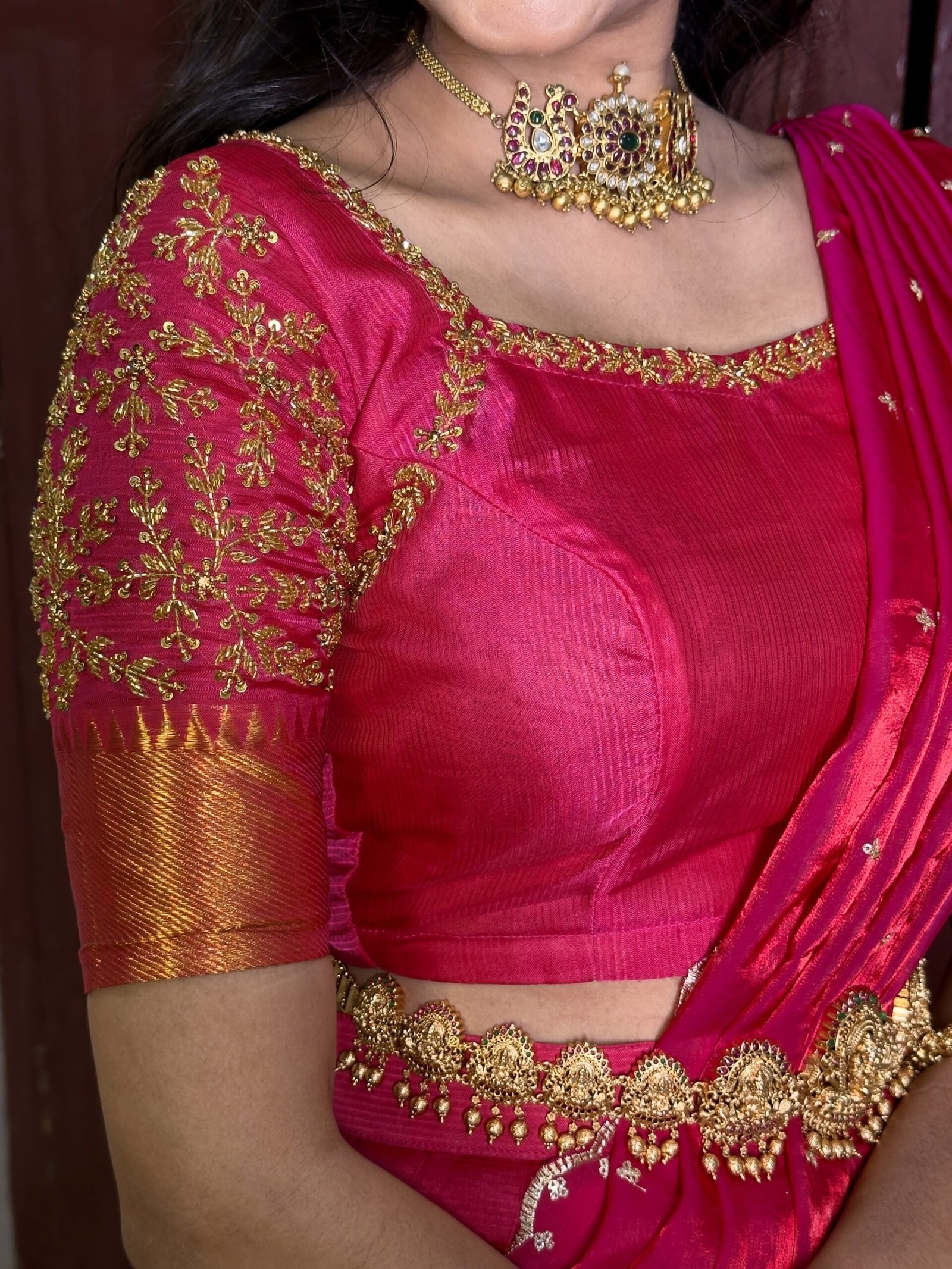 Mangalagiri Silk Premium Halfsaree - Rani pink