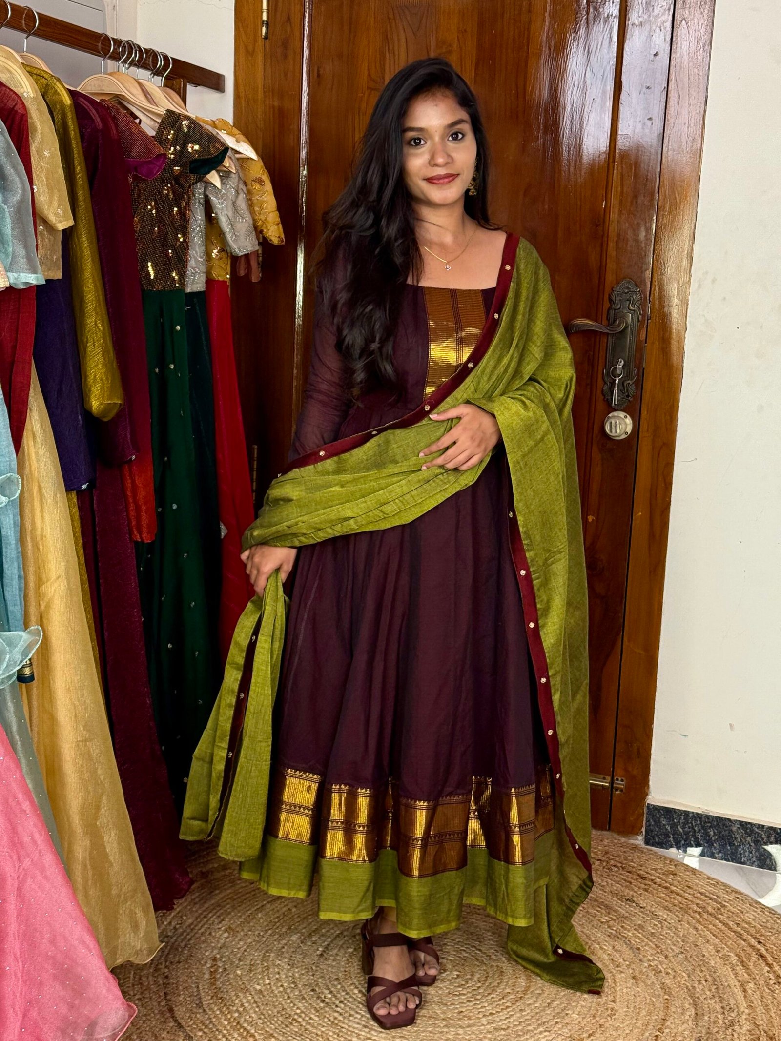 Mayil Anarkali Brown And Green