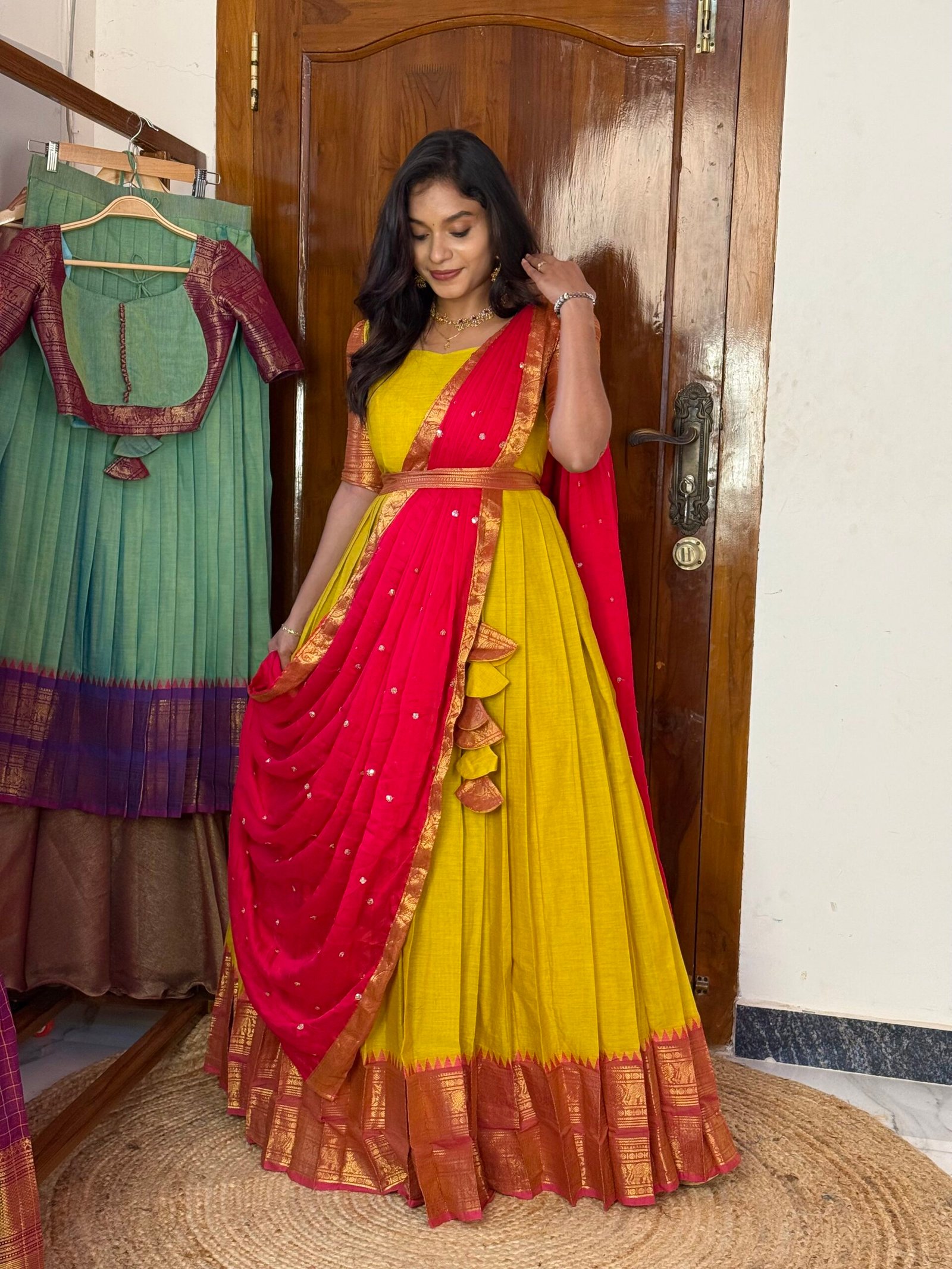Mayil Green and rani pink Maxi