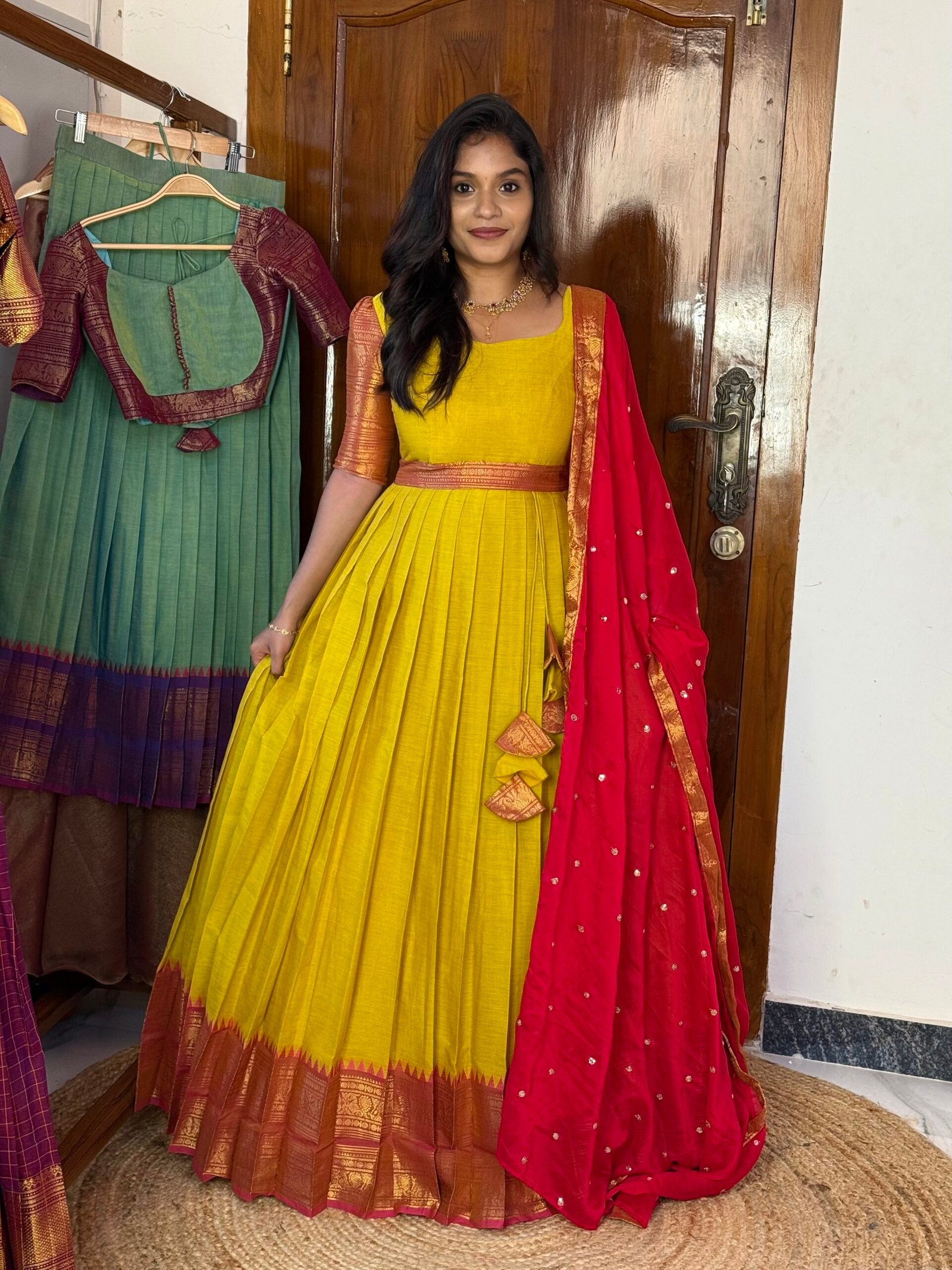 Mayil Green and rani pink Maxi
