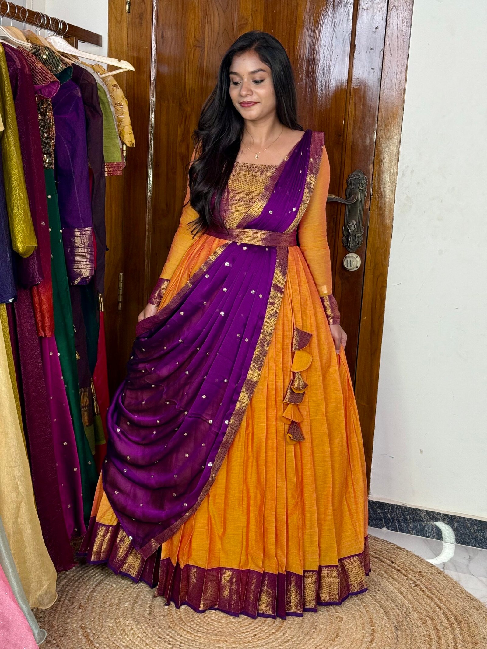 Mayil Maxi - Mustard And Purple