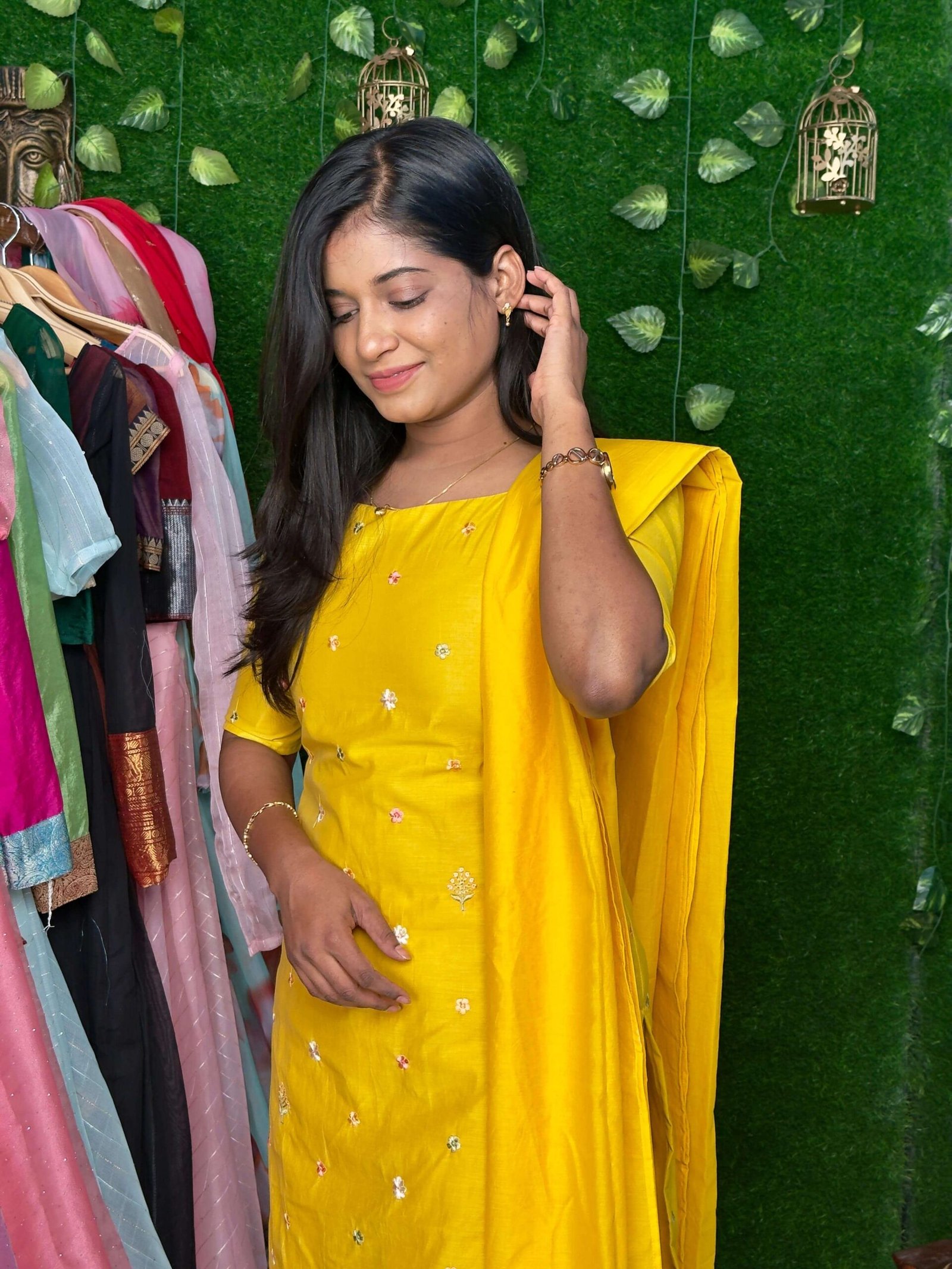 Pure Mul Chanderi Cotton Salwar Set - Yellow (Maxi)