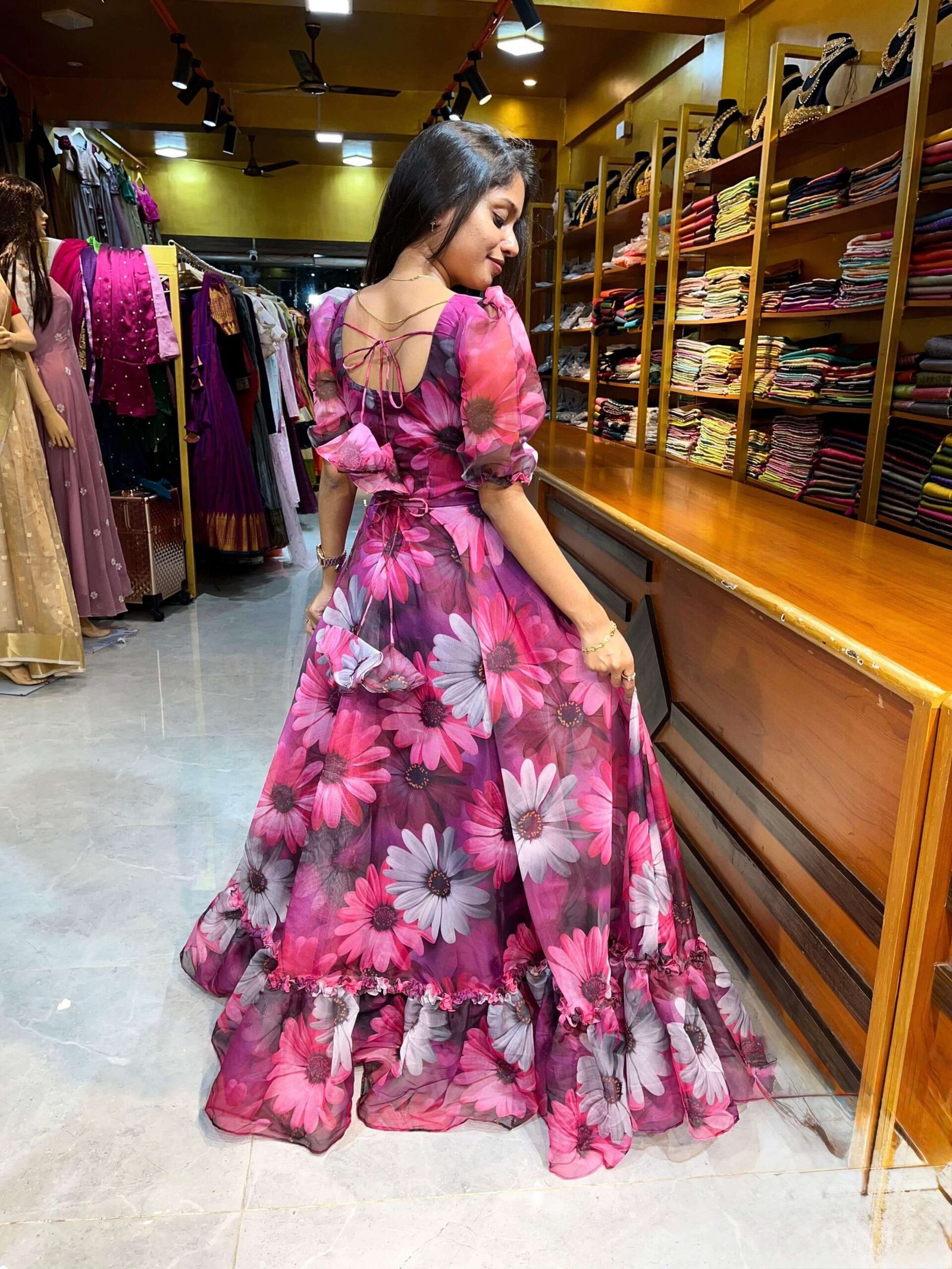 RUFFLED FLORAL ORGANZA - Purple (Maxi)