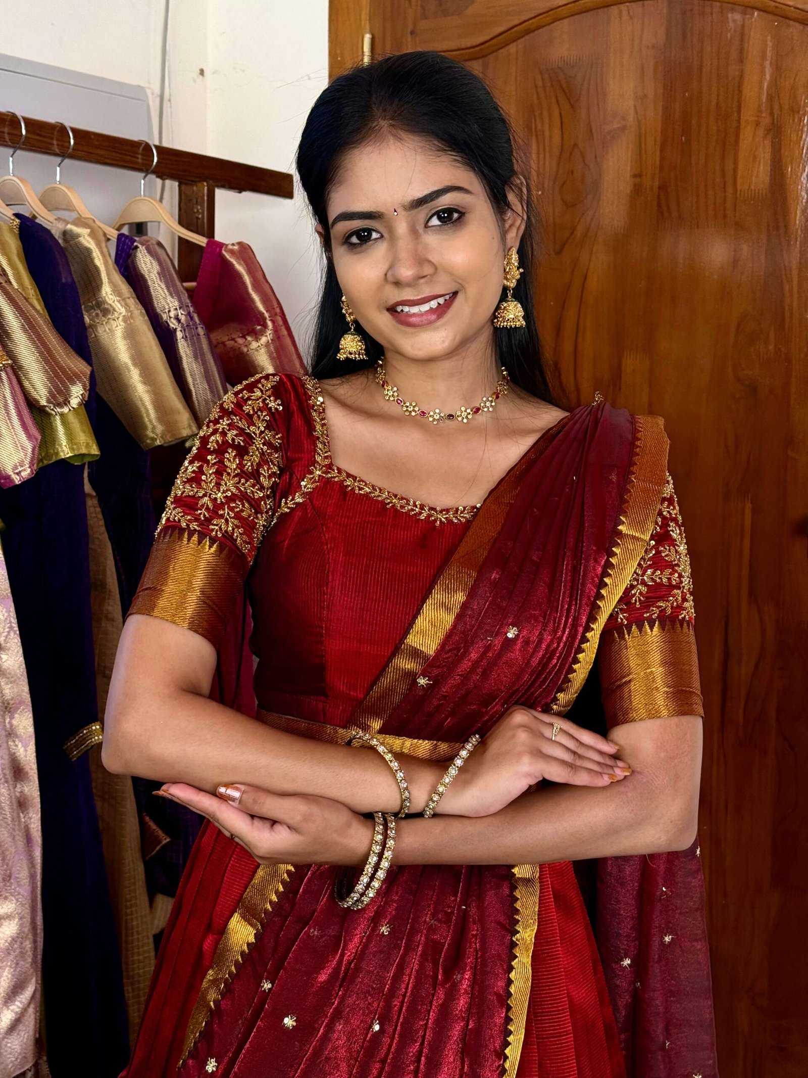 Mangalagiri Silk Premium Halfsaree - Maroon