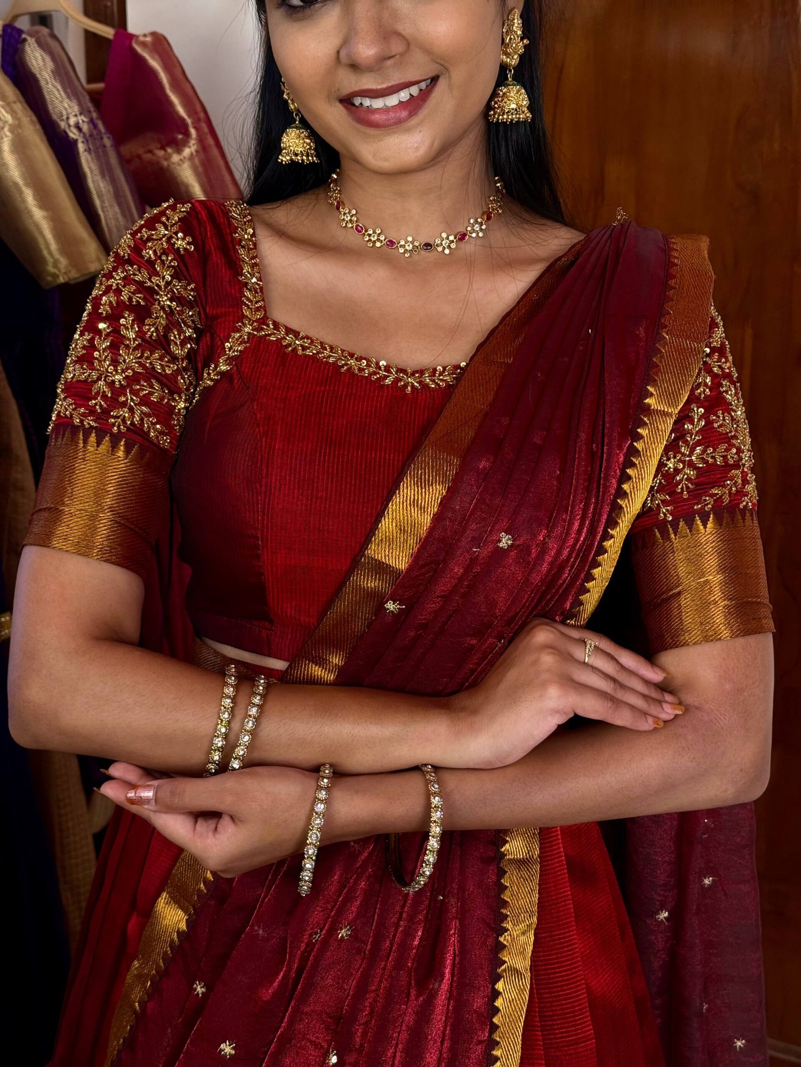 Mangalagiri Silk Premium Halfsaree - Maroon