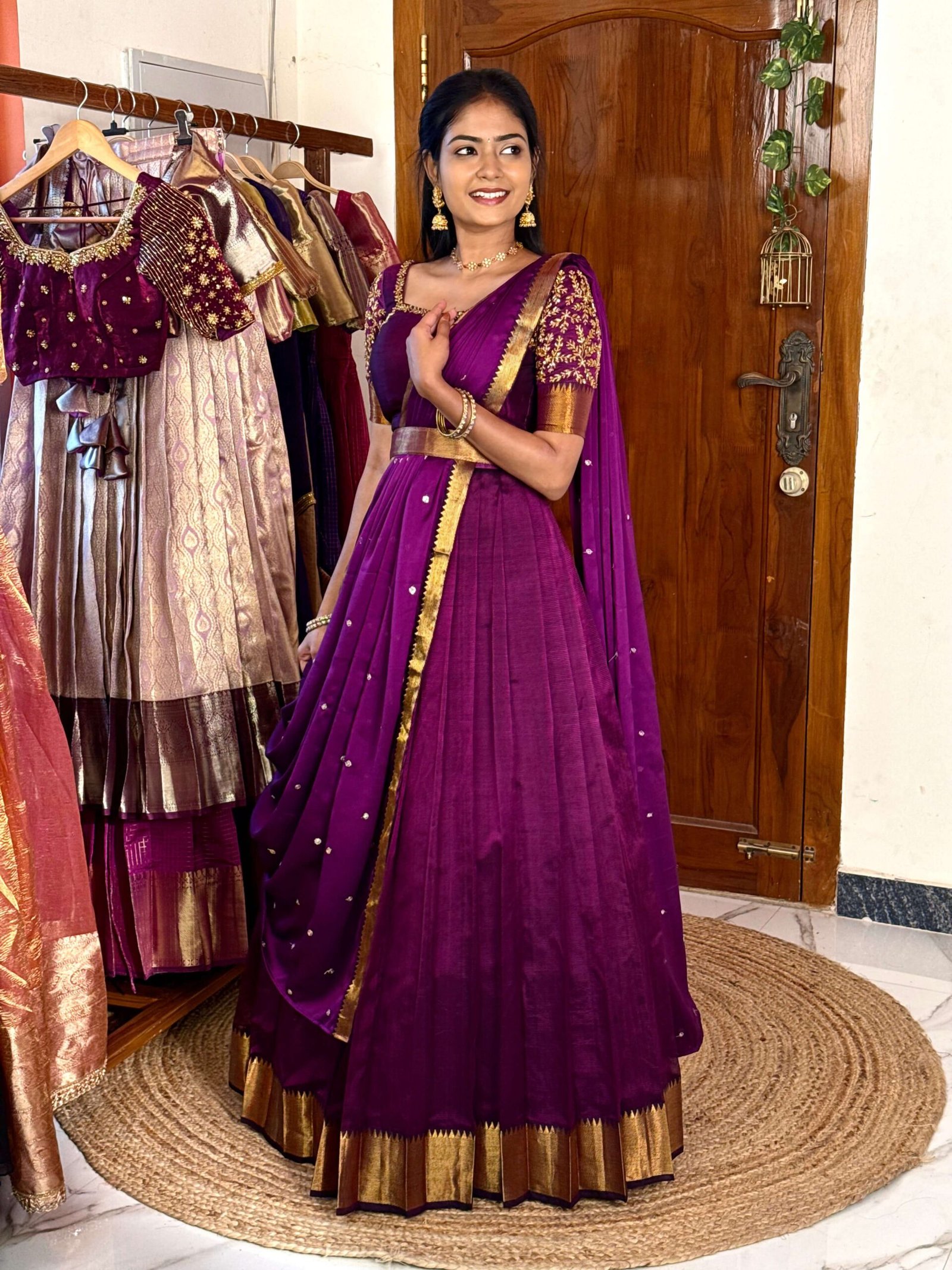 Mangalagiri Silk Premium Halfsaree - Purple