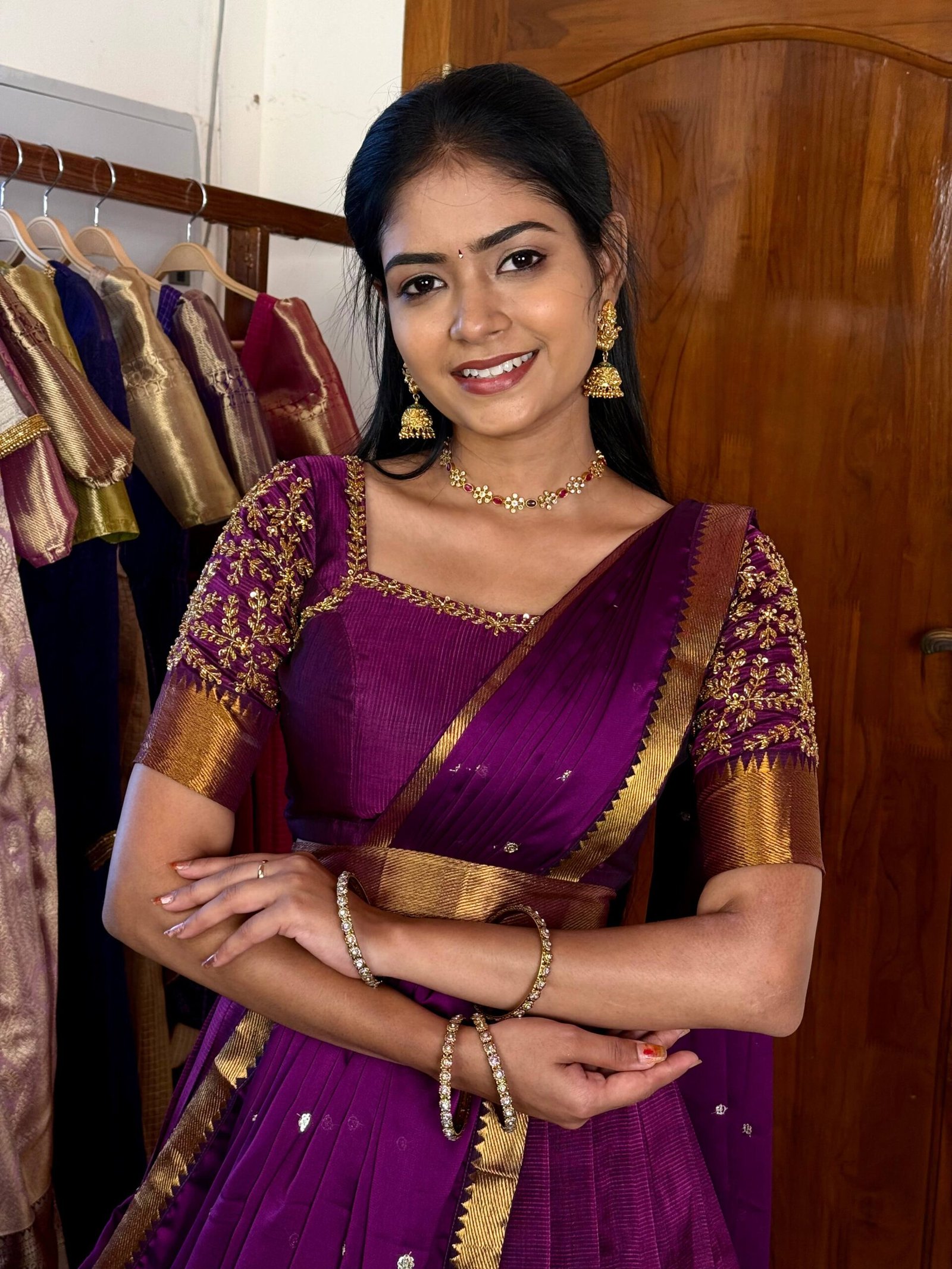 Mangalagiri Silk Premium Halfsaree - Purple