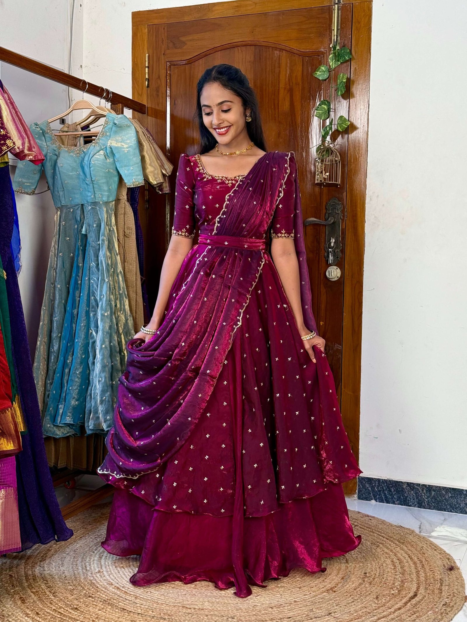 3 in 1 Magenta wine AIRA Lehenga