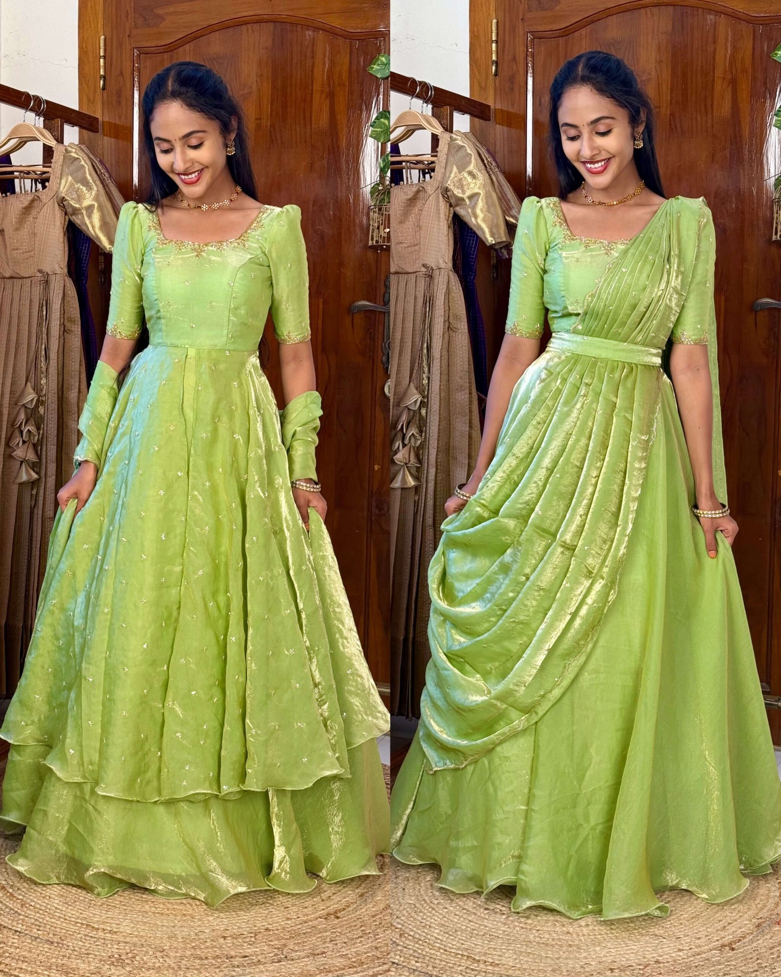 3 in 1 Pista green AIRA Lehenga