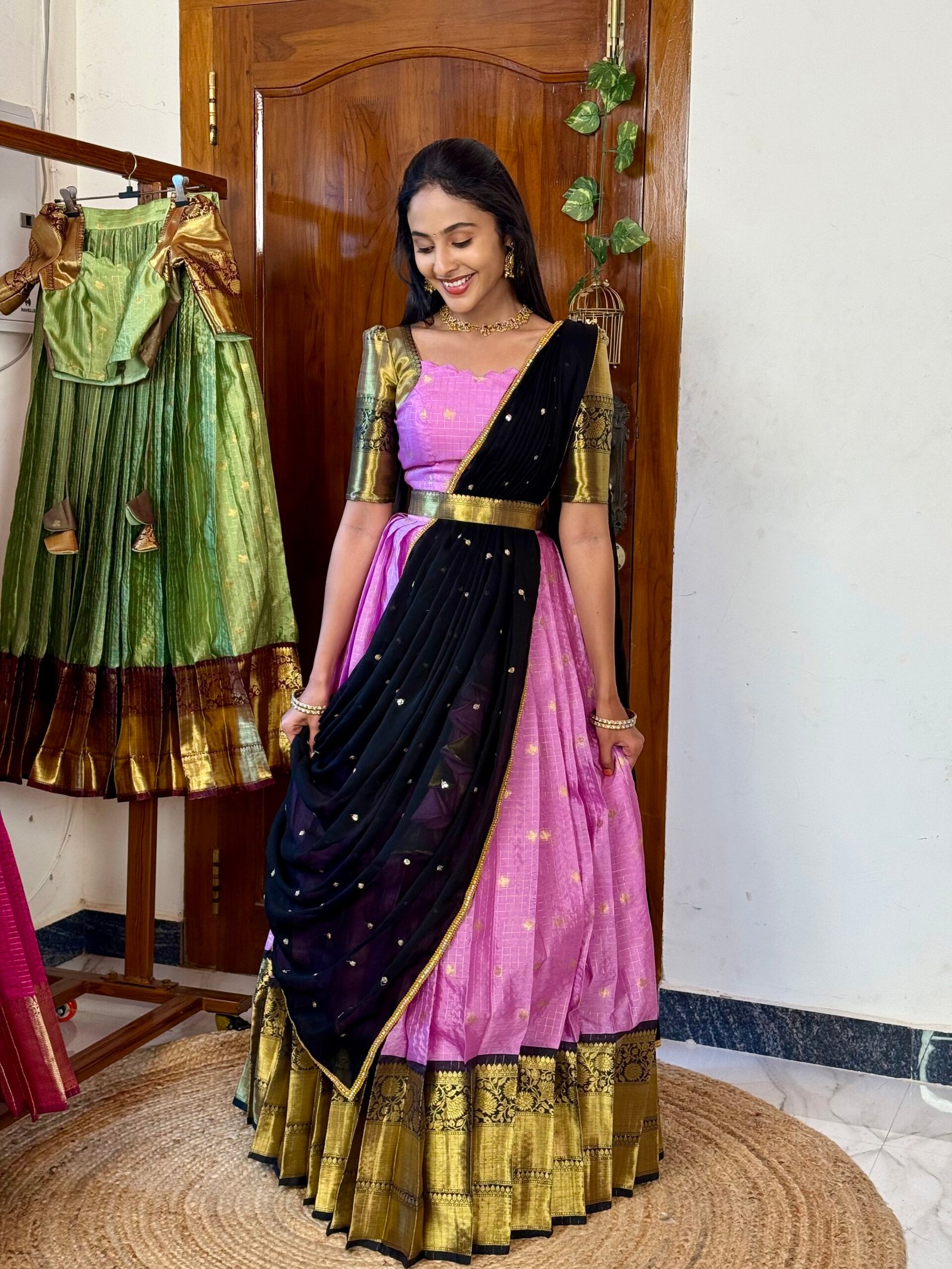 Kanmani Lavender and black lehenga