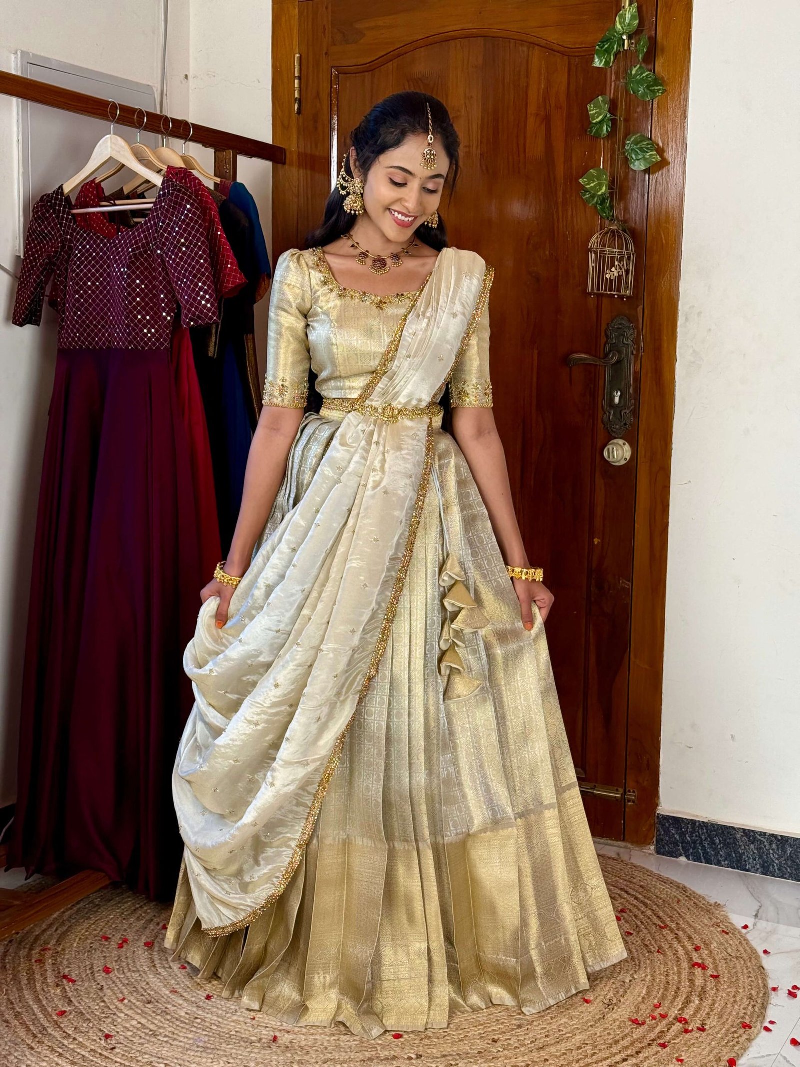 Laya in Onam vastra hand work Lehenga