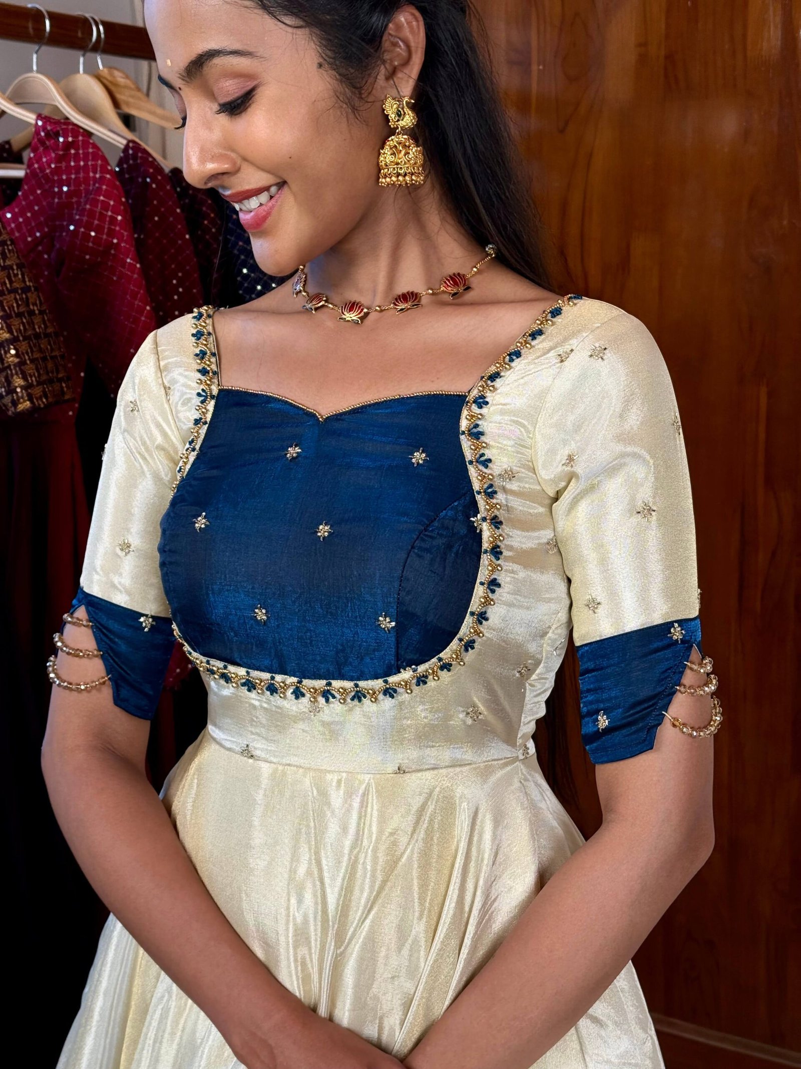 Mugil off white and peacock onam vastra MAXI