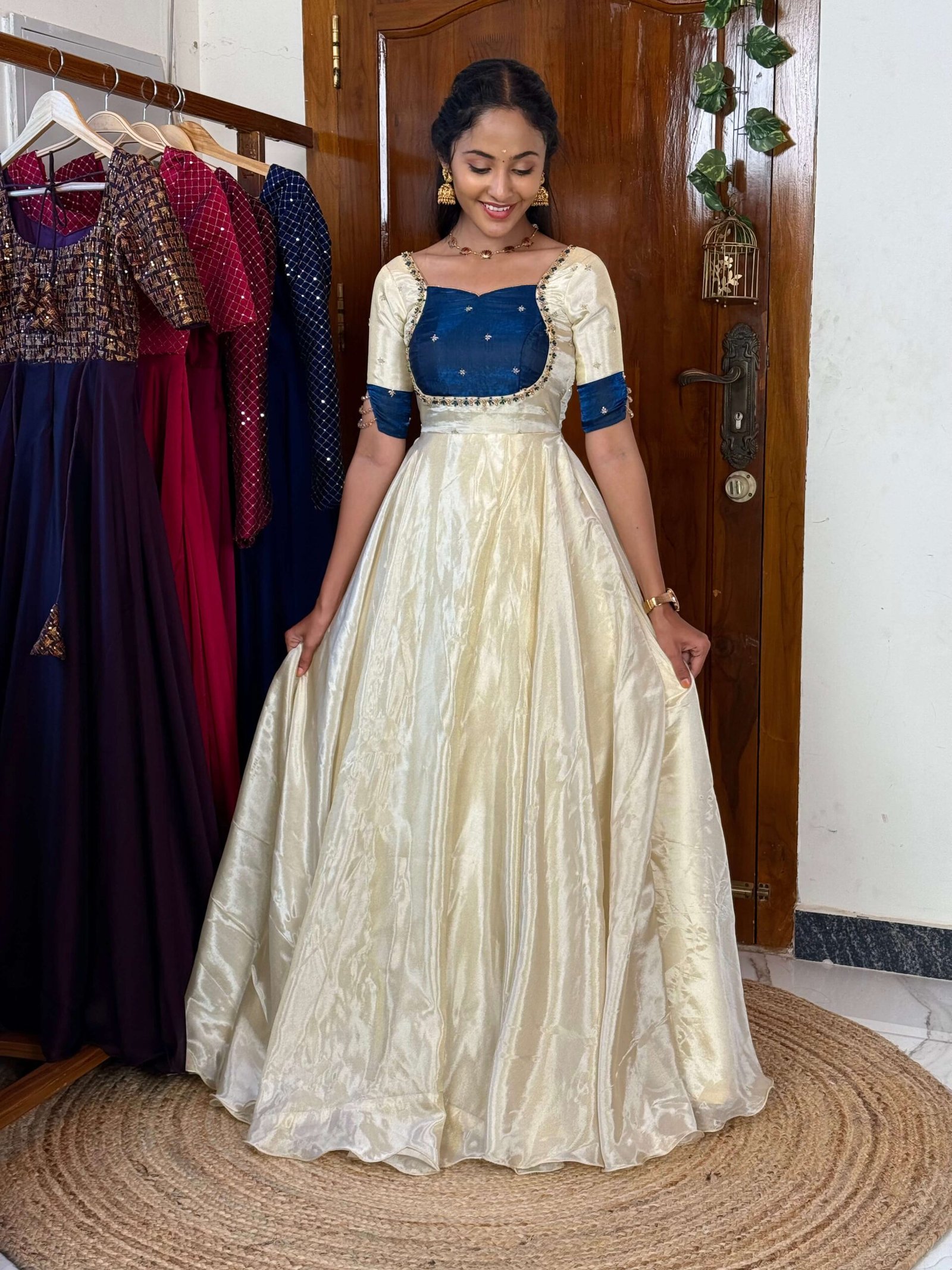 Mugil off white and peacock onam vastra MAXI