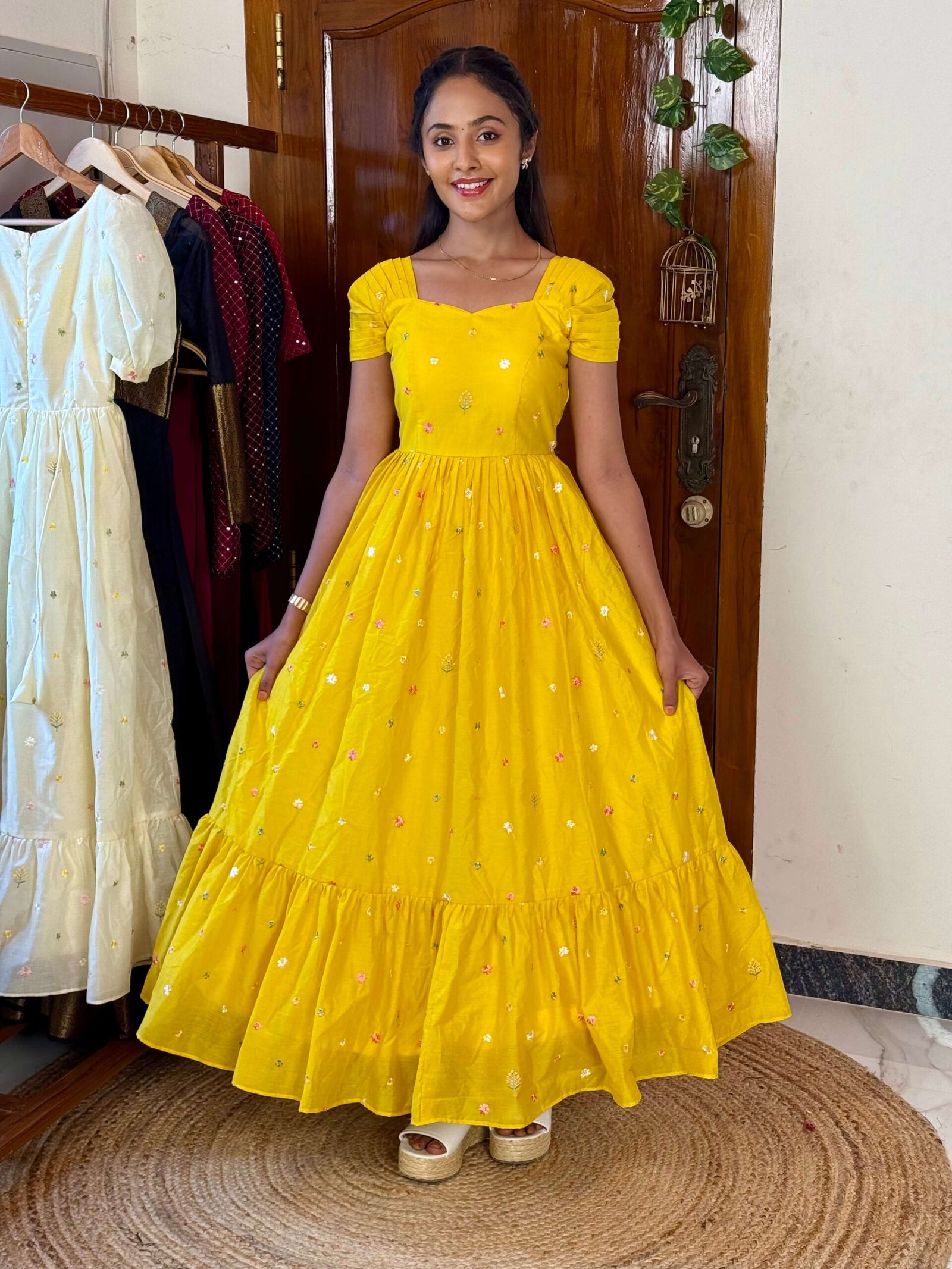 Tulip yellow mul chanderi summer wear