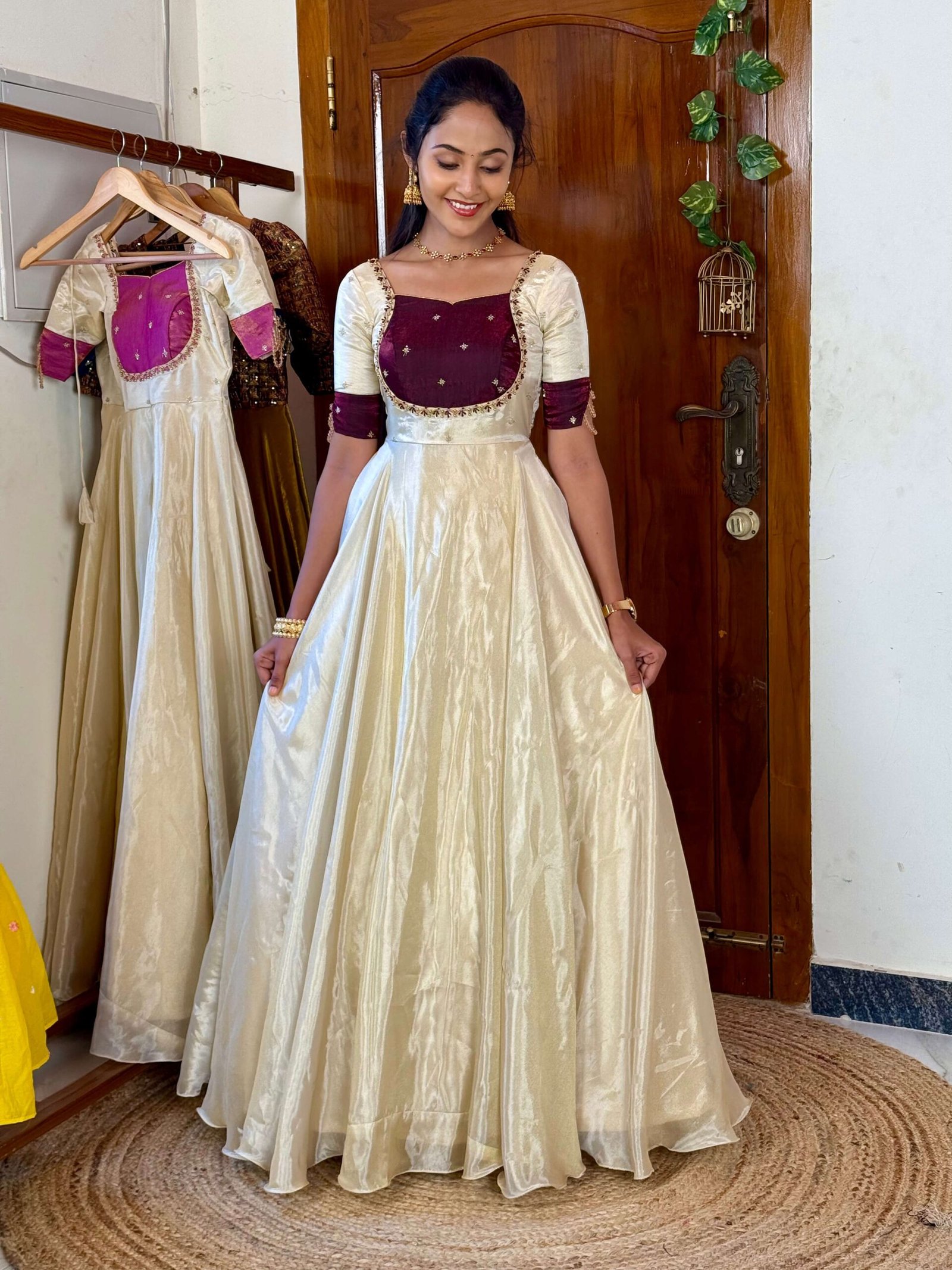 Mugil off white and wine onam MAXI