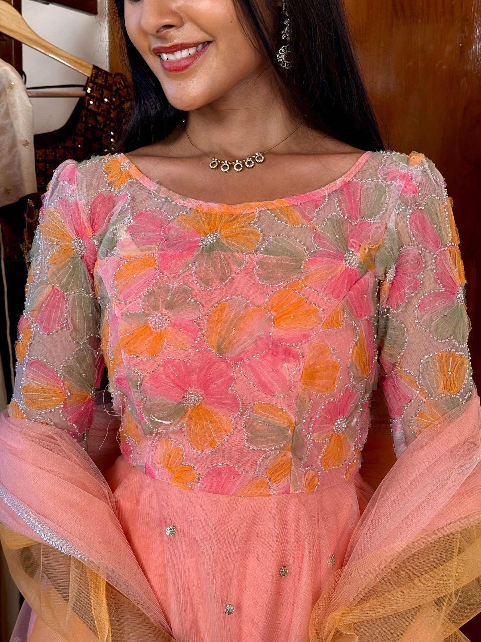 Princess peach - full bead worked ruffled maxi set