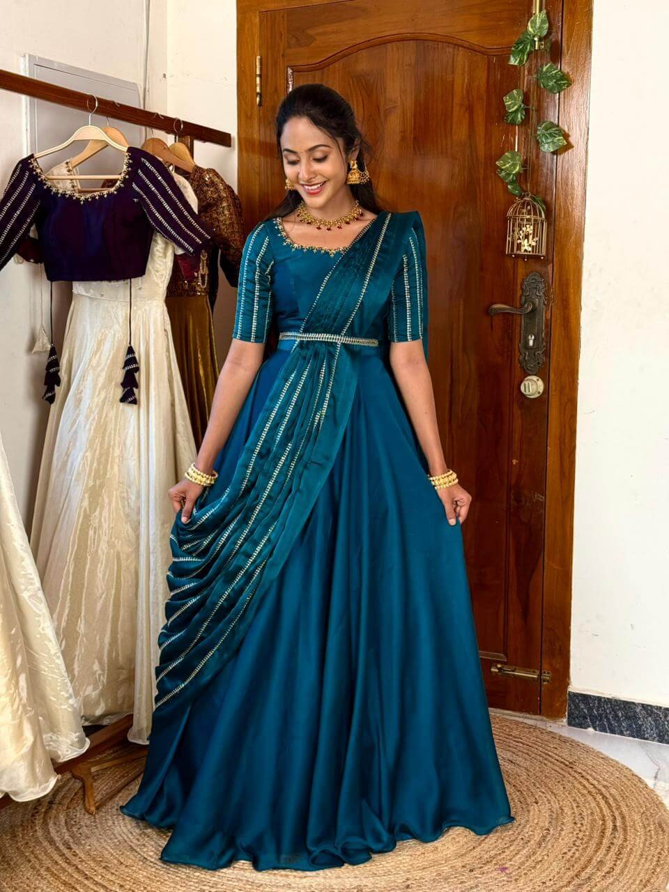 Yamini Teal hand work MAXI