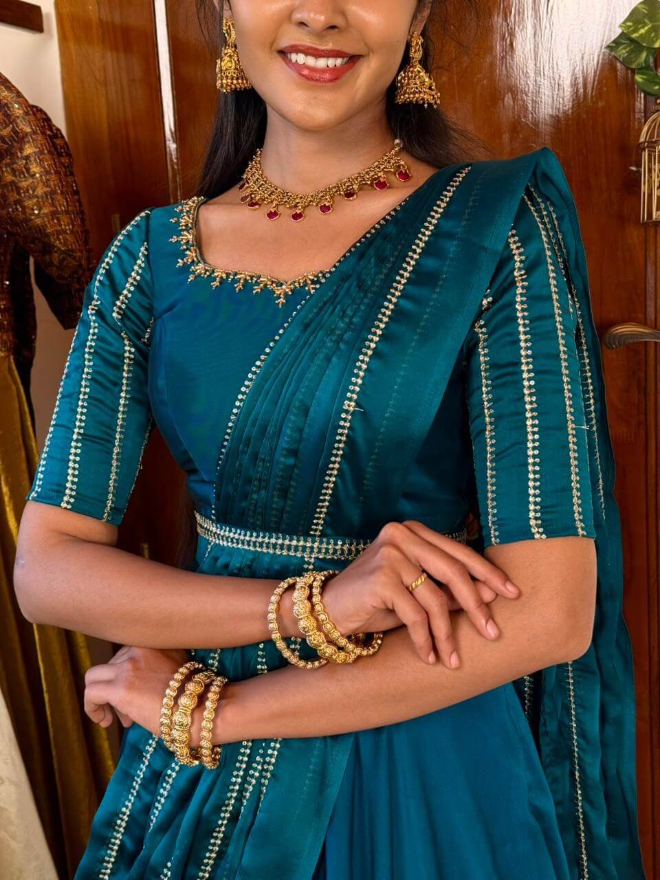 Yamini Teal hand work MAXI