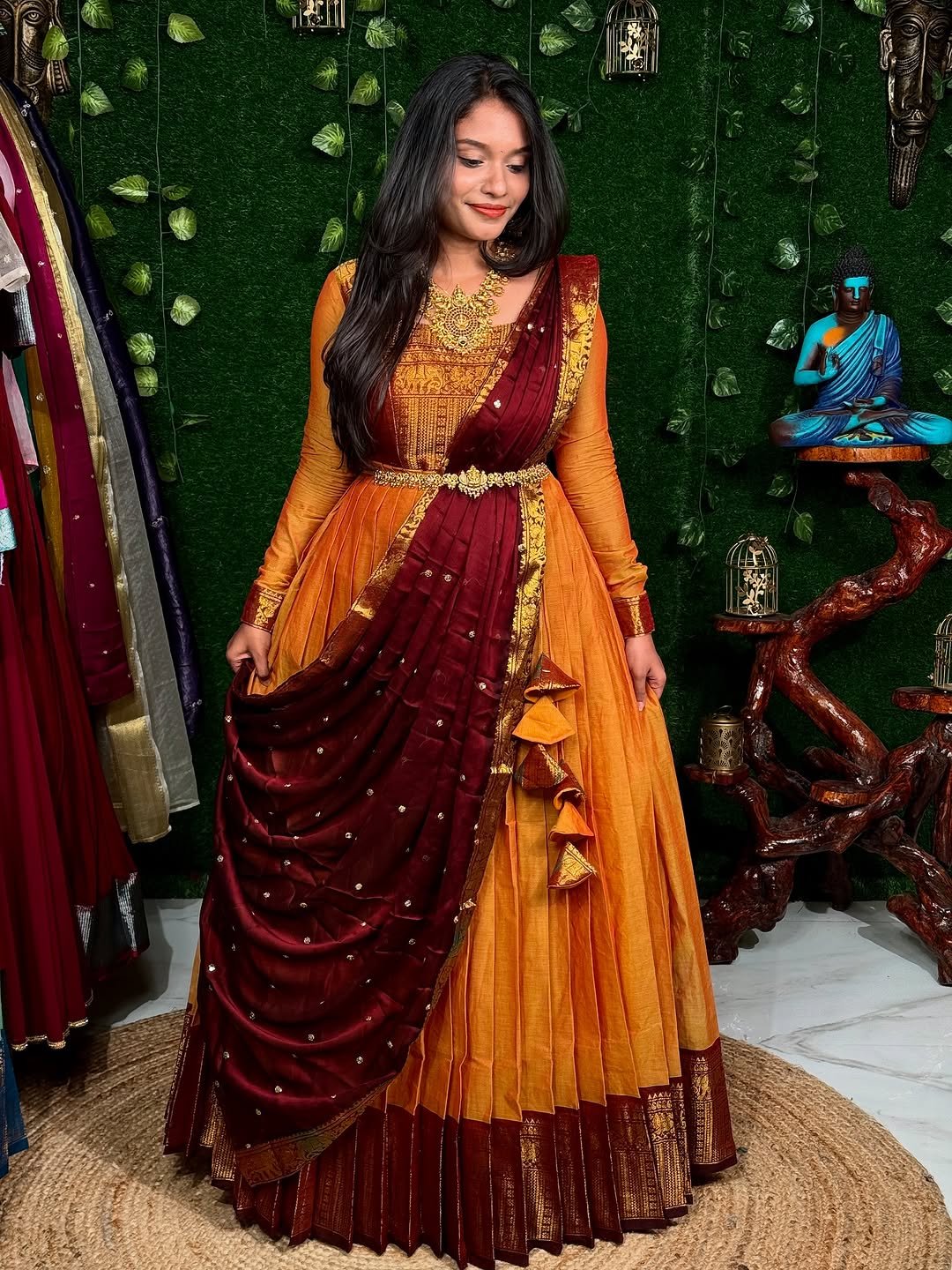 ZARI SIRPAM - MUSTARD & BROWN (Lehenga)