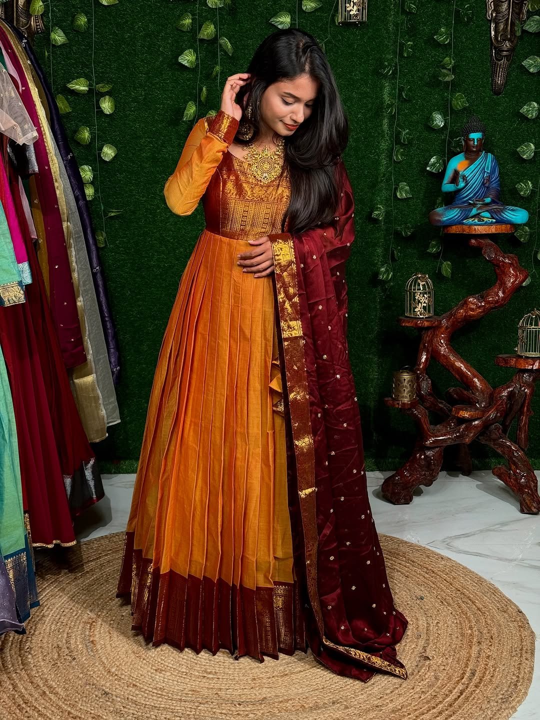 ZARI SIRPAM - MUSTARD & BROWN (Lehenga)