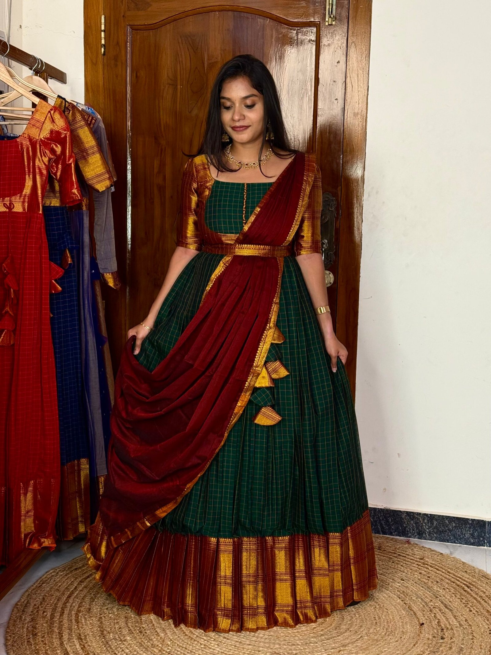Zarigai Dark green and Maroon Maxi dress